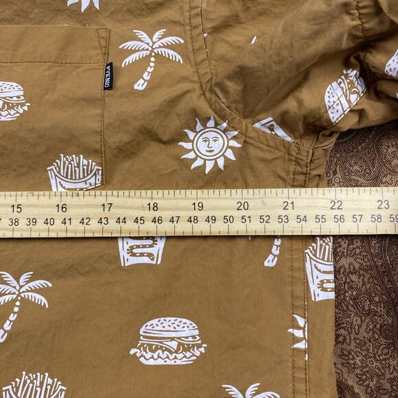 Pyknic Hawaiian Shirt Mens L Green Burger Fries Palm Tree AOP "Take it Greasy" - Picture 5 of 8